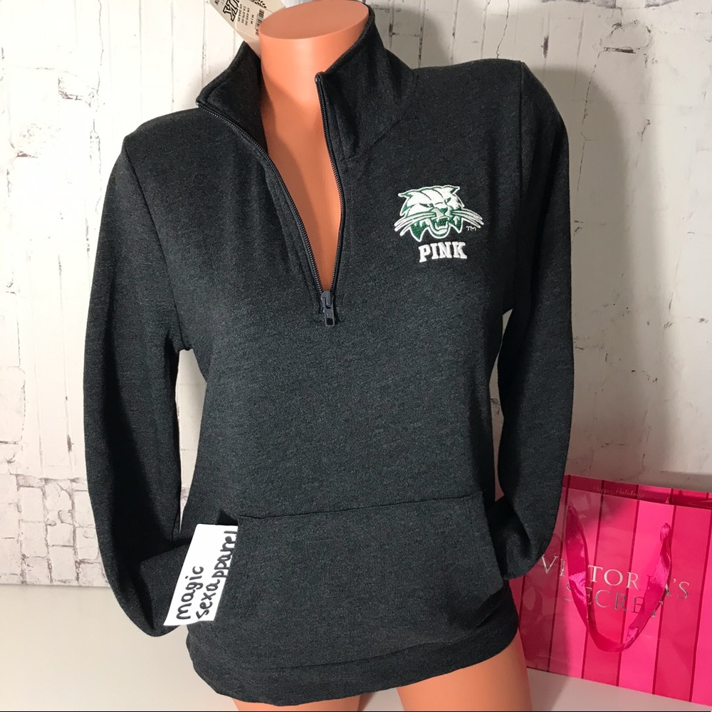 VS PINK OHIO UNIVERSITY BOBCATS QUARTER ZIP LOGO